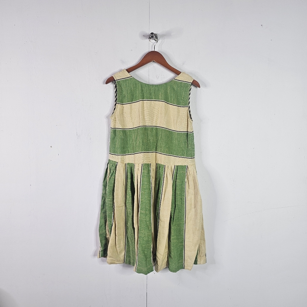 Ace & Jig Joni dress, size S, Estate textile, green cream large stripe, EUC
